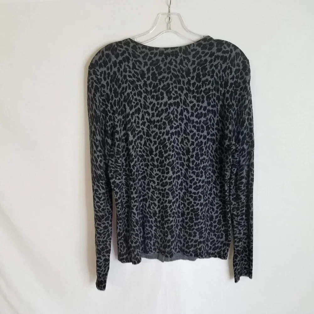 Amber‎ Sun Womens Black Grey Leopard Button Front Cardigan Sweater Size Large